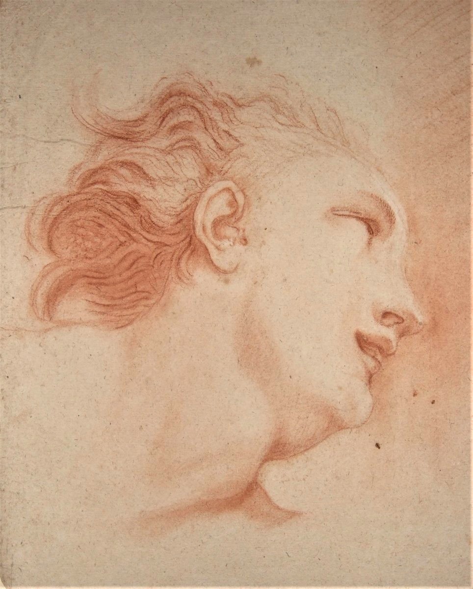 French School Of The 18th Century. Study Of A Head From A Low Angle.