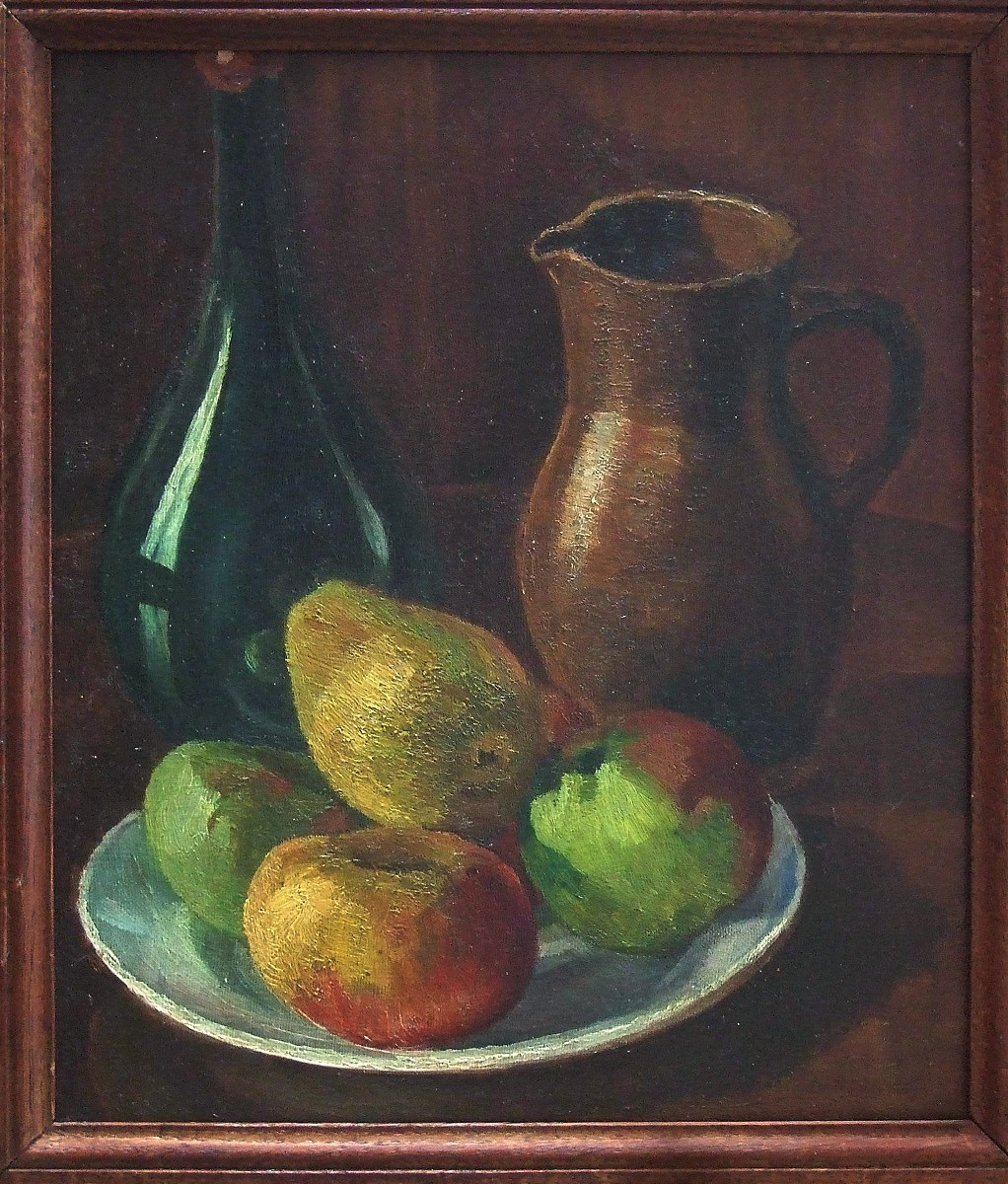 Belgian School, First Half Of The 20th Century. Still Life With Fruit And Pitcher.
