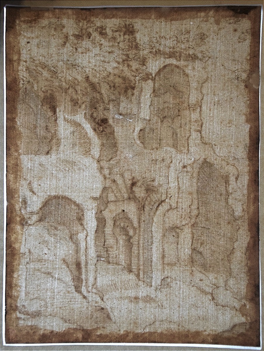 17th Century Italian School. View Of Ruins. Ex Hermann Collection, Lugt 1352a.-photo-3