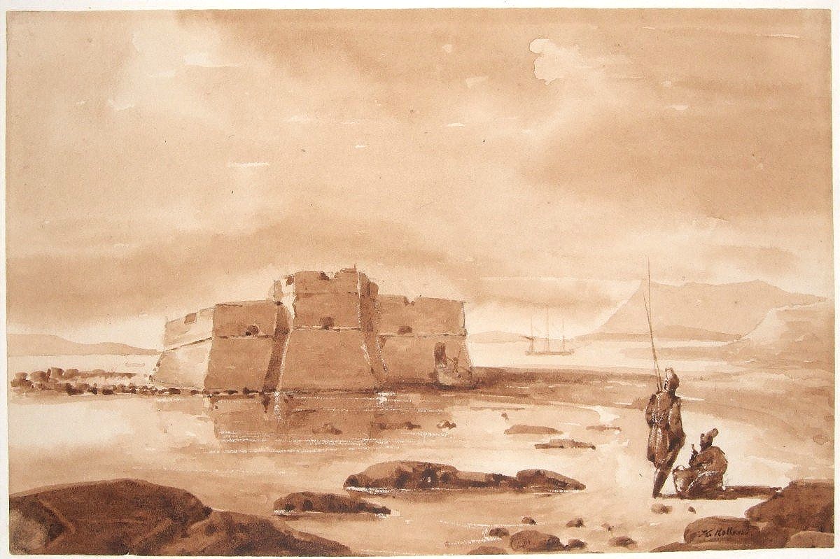 Henri Rolland 1897 - 1941. Pair Of Orientalist Watercolors. Felucca And Fortress.-photo-2