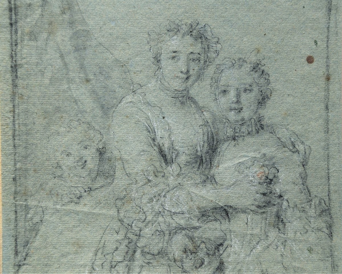 Ecole française du XVIIIè. Portrait d'une mère et de sa fille.-photo-2
