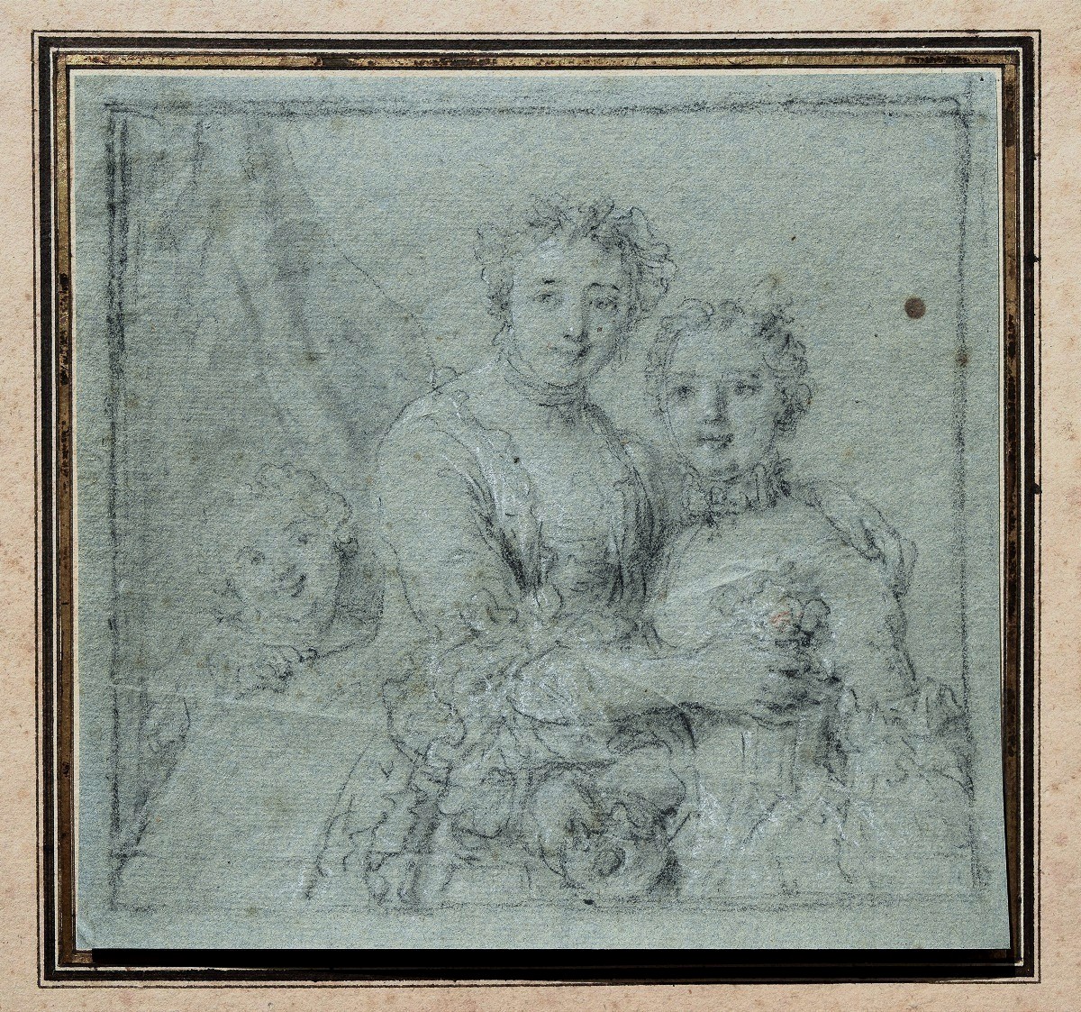 Ecole française du XVIIIè. Portrait d'une mère et de sa fille.