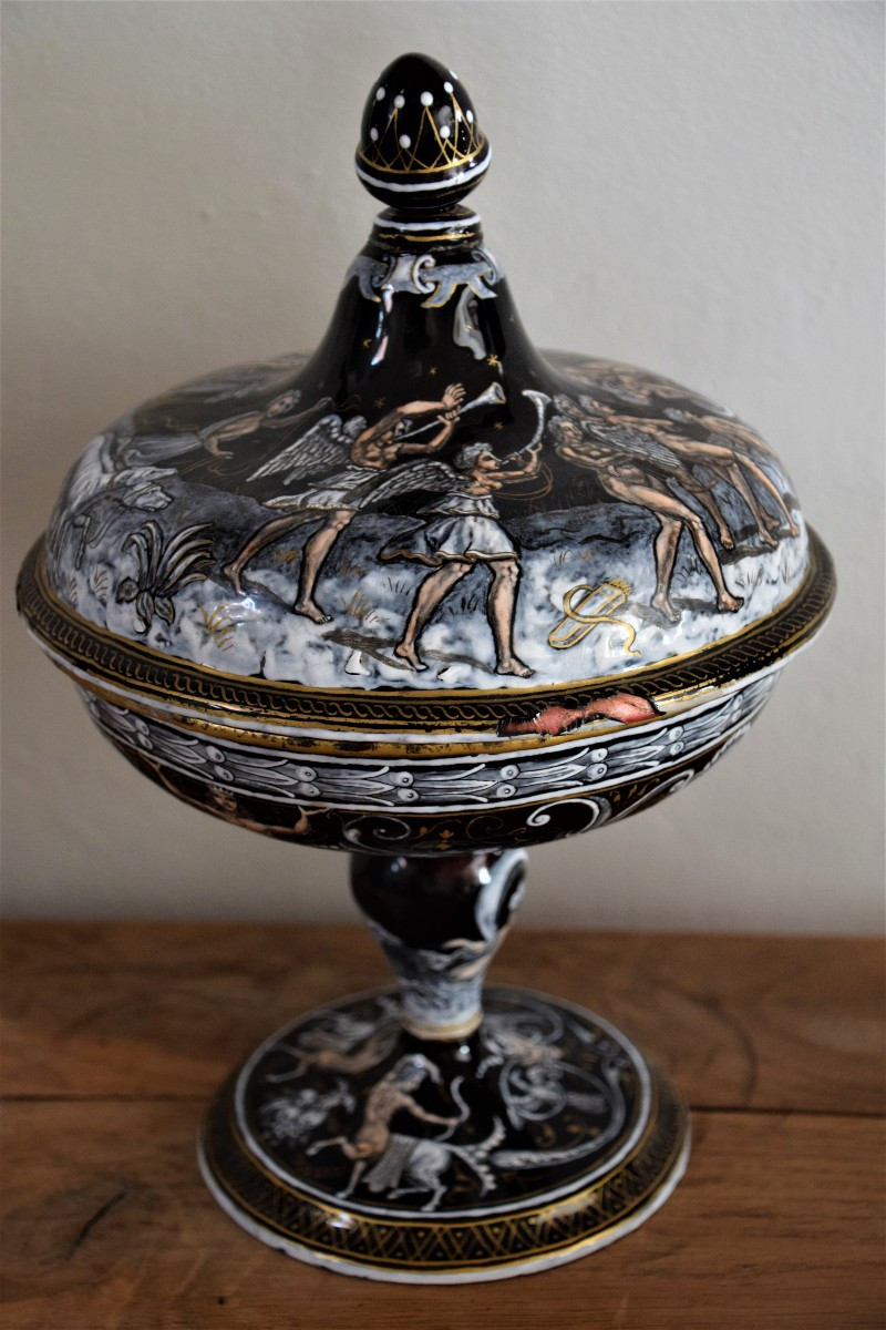 Limoges, Early 19th Century. Enamel Cup With Lid, Decorated In Honor Of Diana.-photo-2