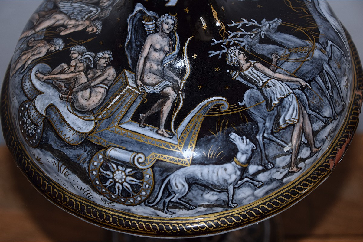 Limoges, Early 19th Century. Enamel Cup With Lid, Decorated In Honor Of Diana.-photo-4