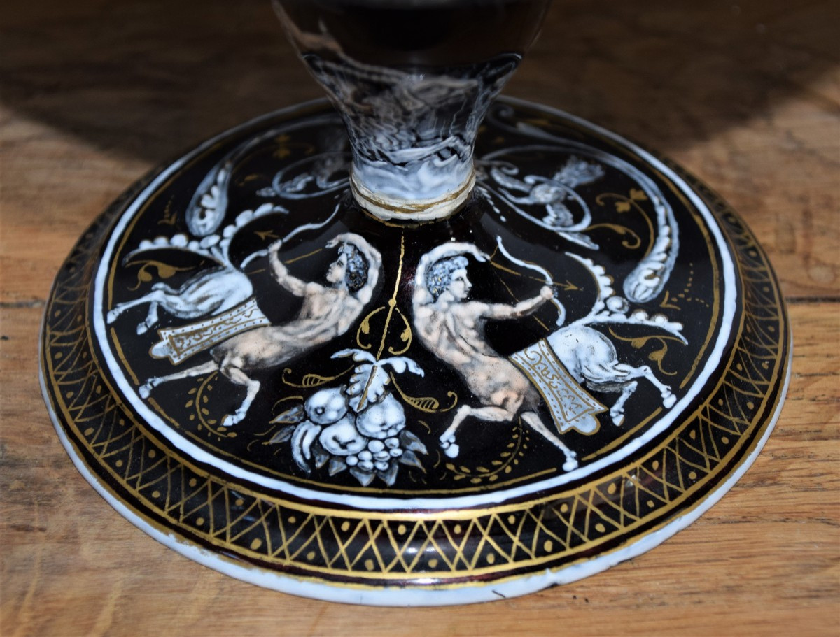 Limoges, Early 19th Century. Enamel Cup With Lid, Decorated In Honor Of Diana.-photo-5