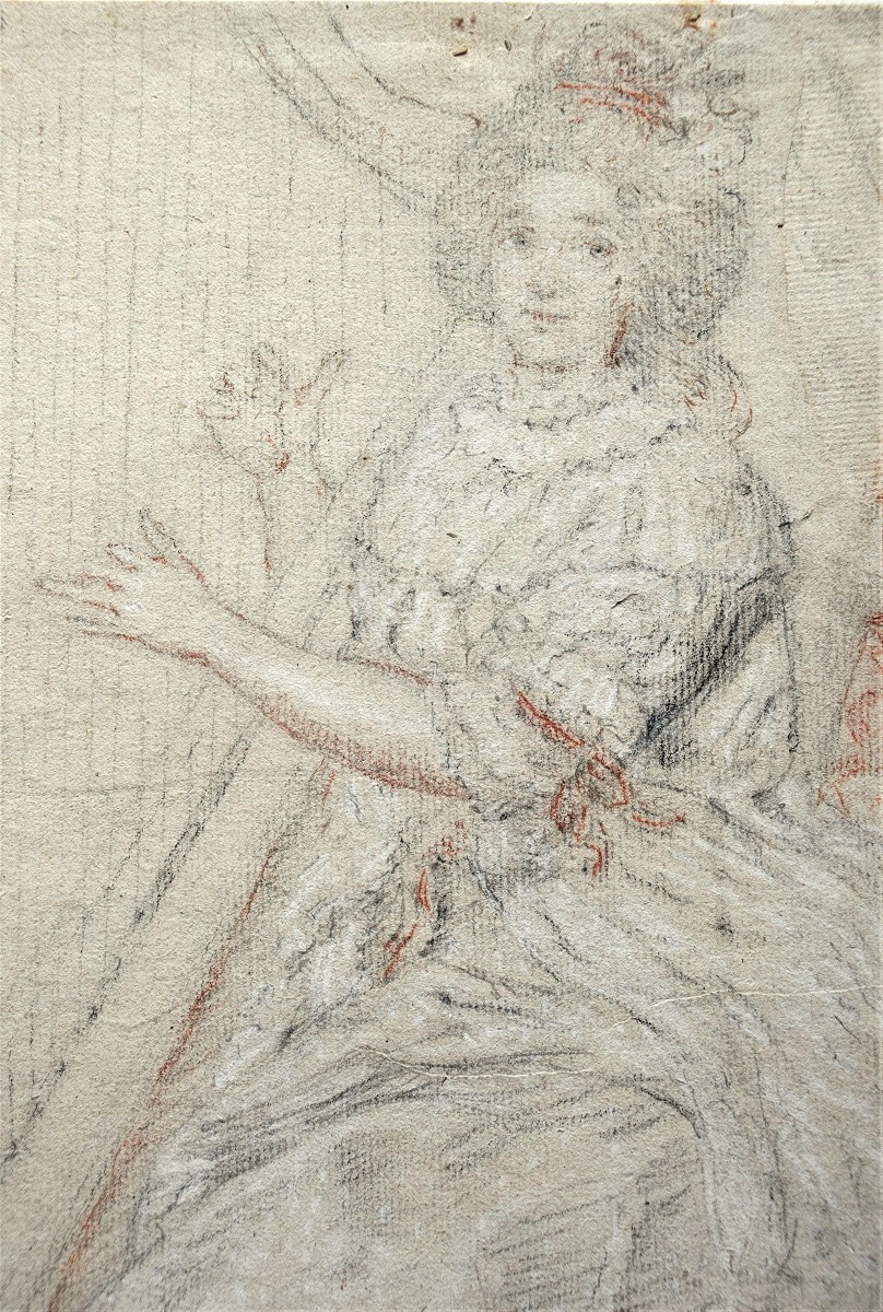 18th Century French School. Lady Playing The Harp.-photo-2