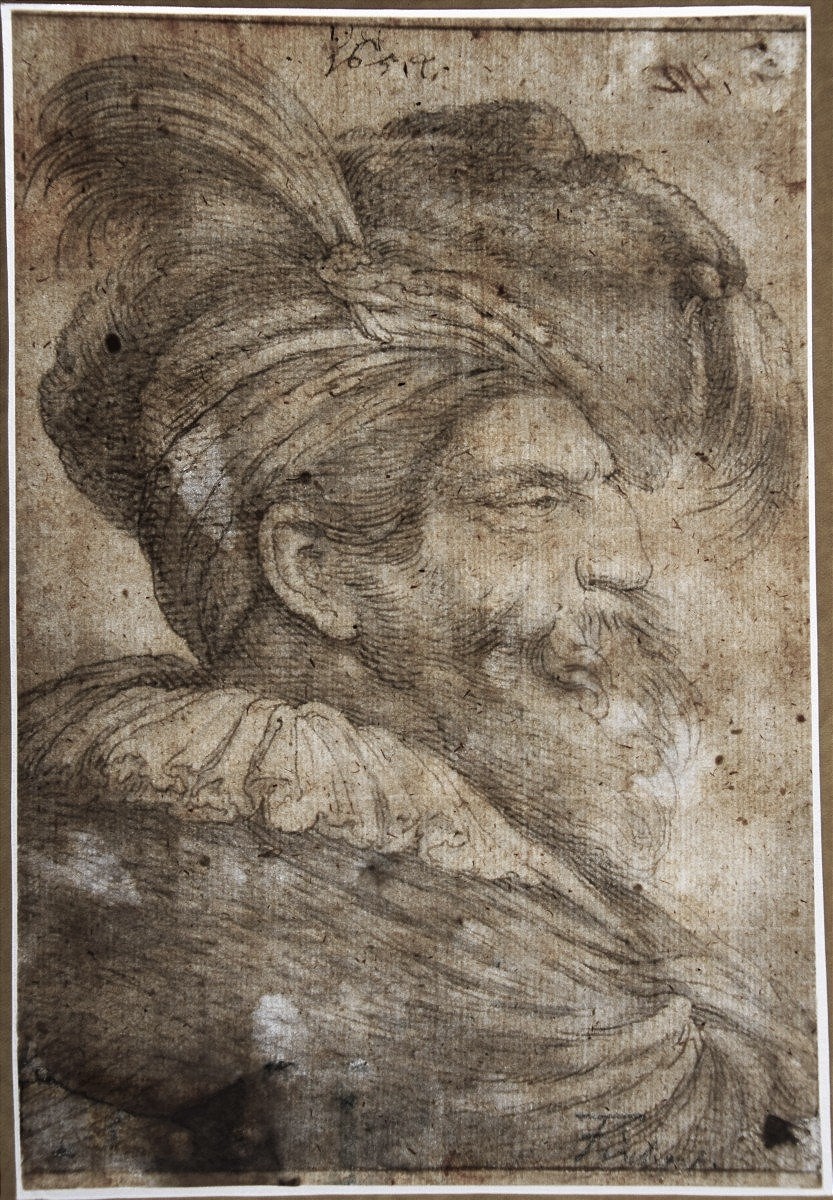 18th Century School, After Castiglione. Portrait Of A Bearded Man Wearing A Cap With A Crest.-photo-3