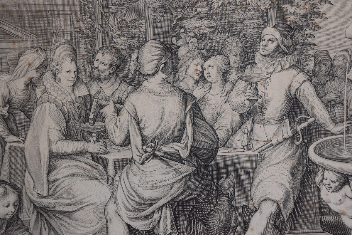 Jacob Matham 1571 - 1631. The Prodigal Son Squanders His Inheritance On The Pleasures Of The Table.-photo-2