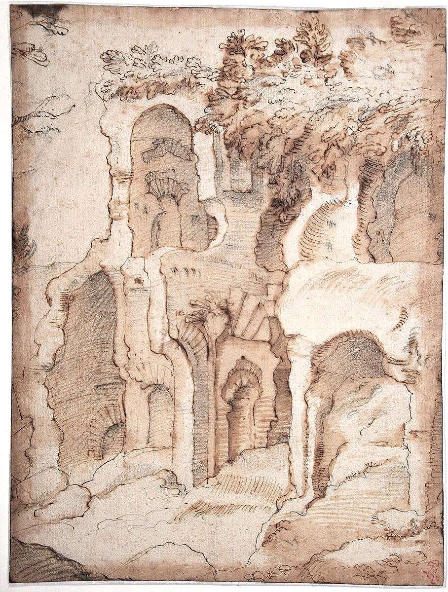 Ecole italienne du XVIIè. Vue de ruines. Collection Hermann, L.1352a.