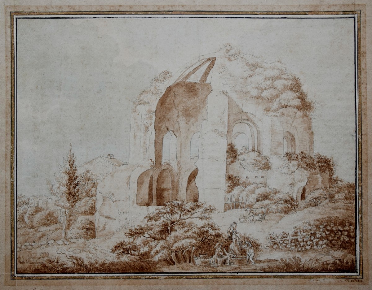 Jacob Wilhelm Mechau 1745 - 1808. Washerwomen Near The Temple Of Minerva Medica.-photo-2