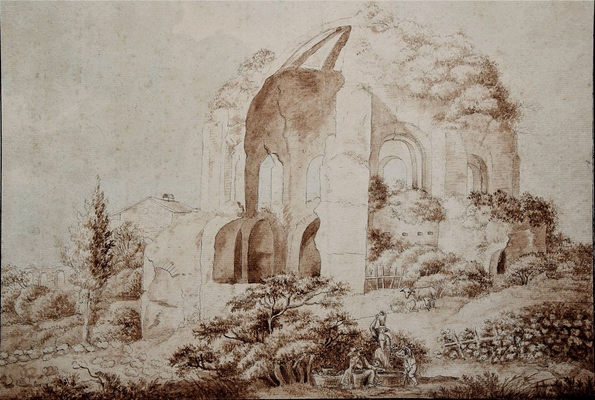 Jacob Wilhelm Mechau 1745 - 1808. Washerwomen Near The Temple Of Minerva Medica.