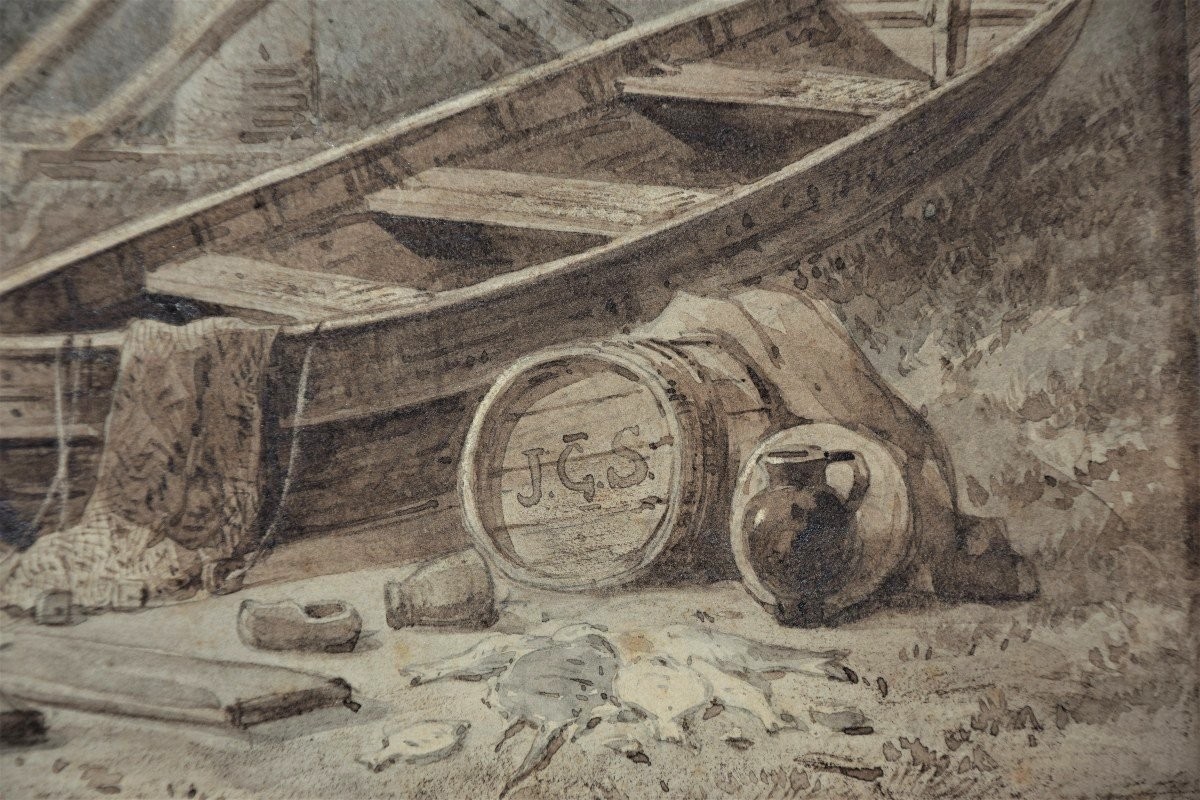 Jan Gerard Smits 1823 - 1910. Scène en bord de mer à Gravenhage., 1862-photo-3