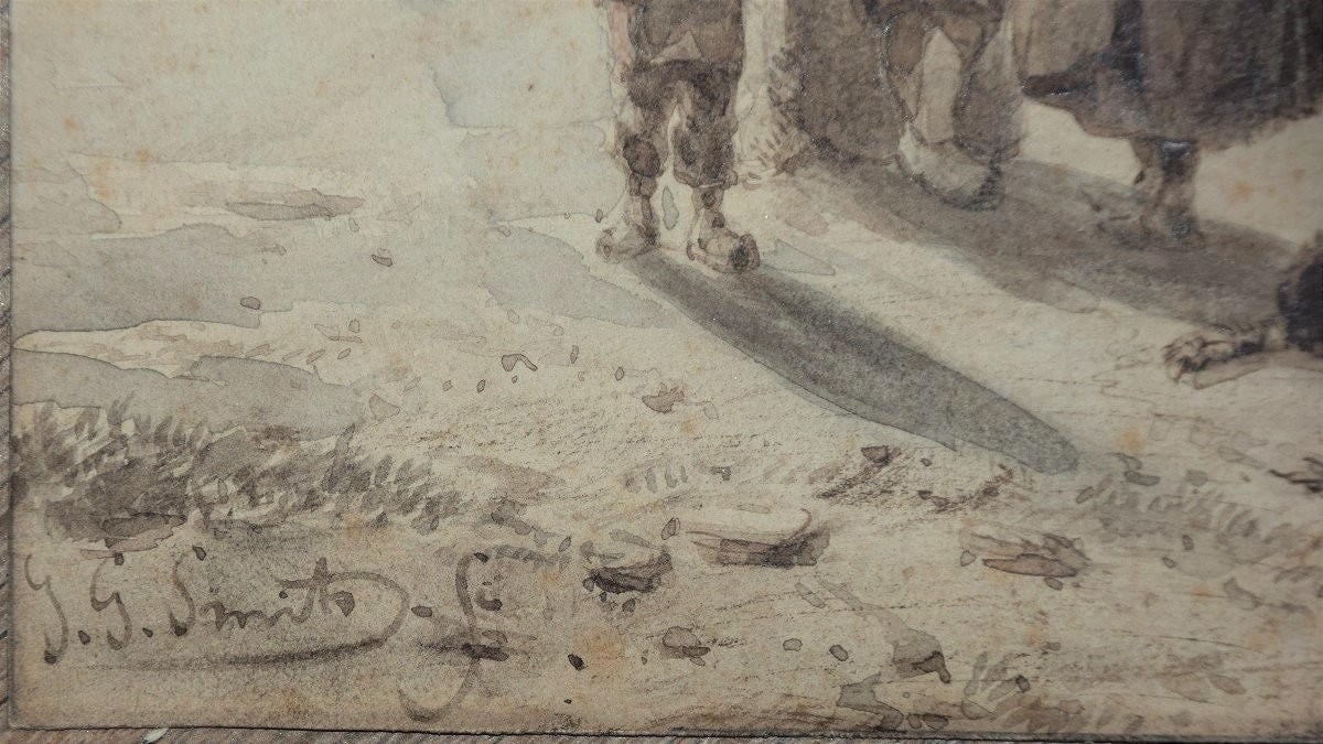 Jan Gerard Smits 1823 - 1910. Scène en bord de mer à Gravenhage., 1862-photo-4