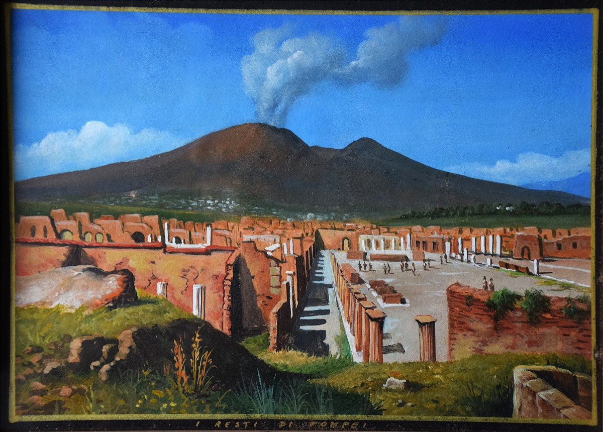 Ecole napolitaine du XIXè. Vue de Pompéi.