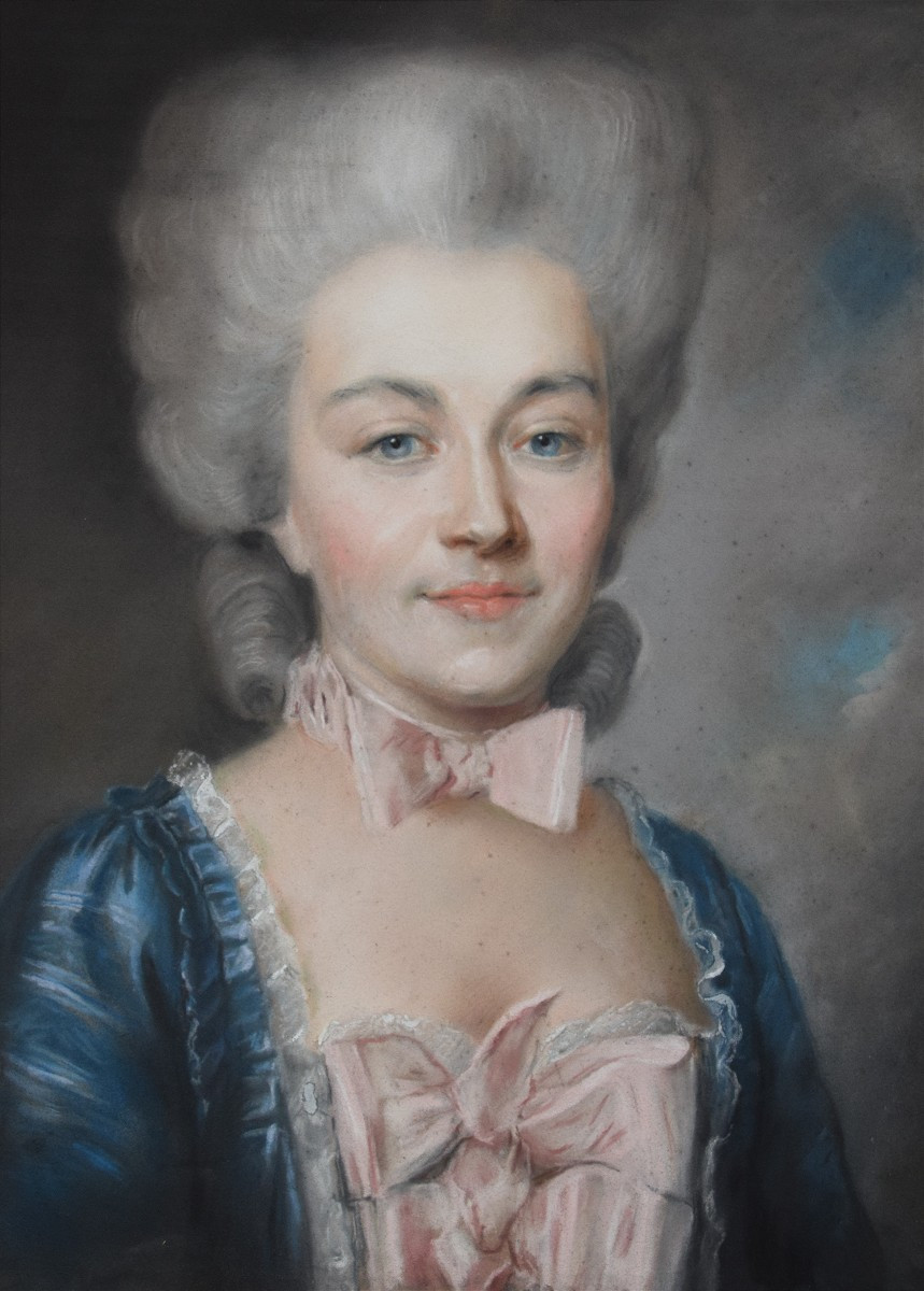 Ecole française du XIXè. Portrait de femme au noeud rose.-photo-2