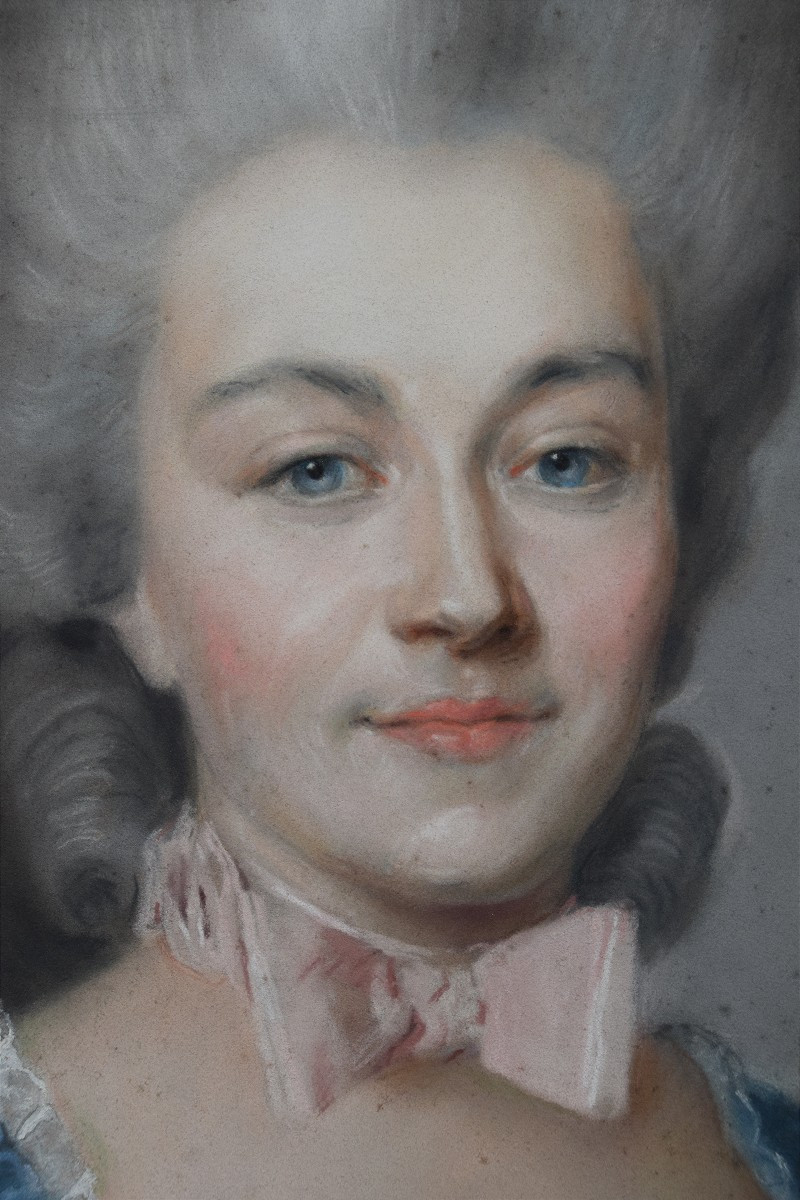 Ecole française du XIXè. Portrait de femme au noeud rose.-photo-4