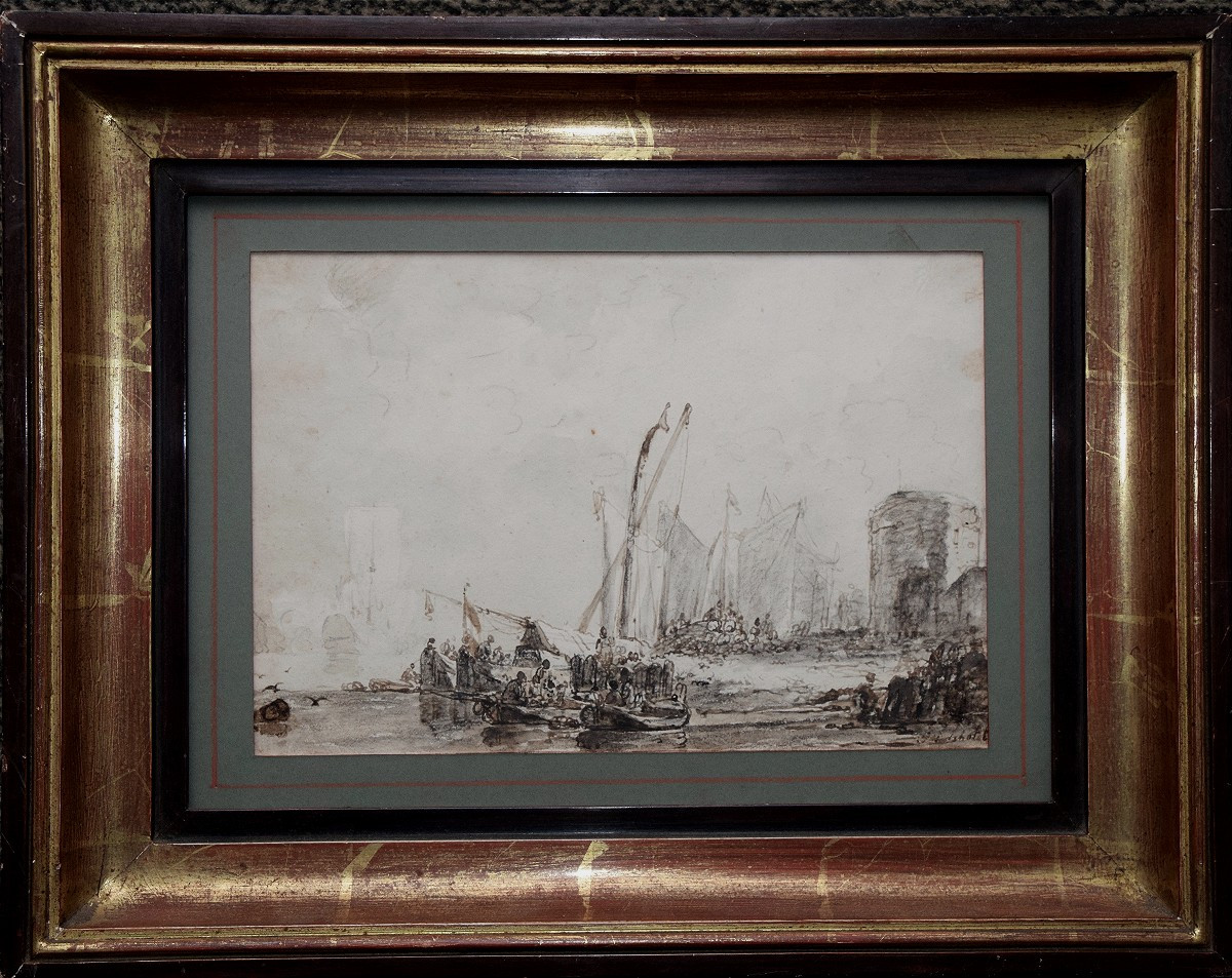 Jan Christianus Schotel  1787-1838. Bateaux de pêche accostant.-photo-3