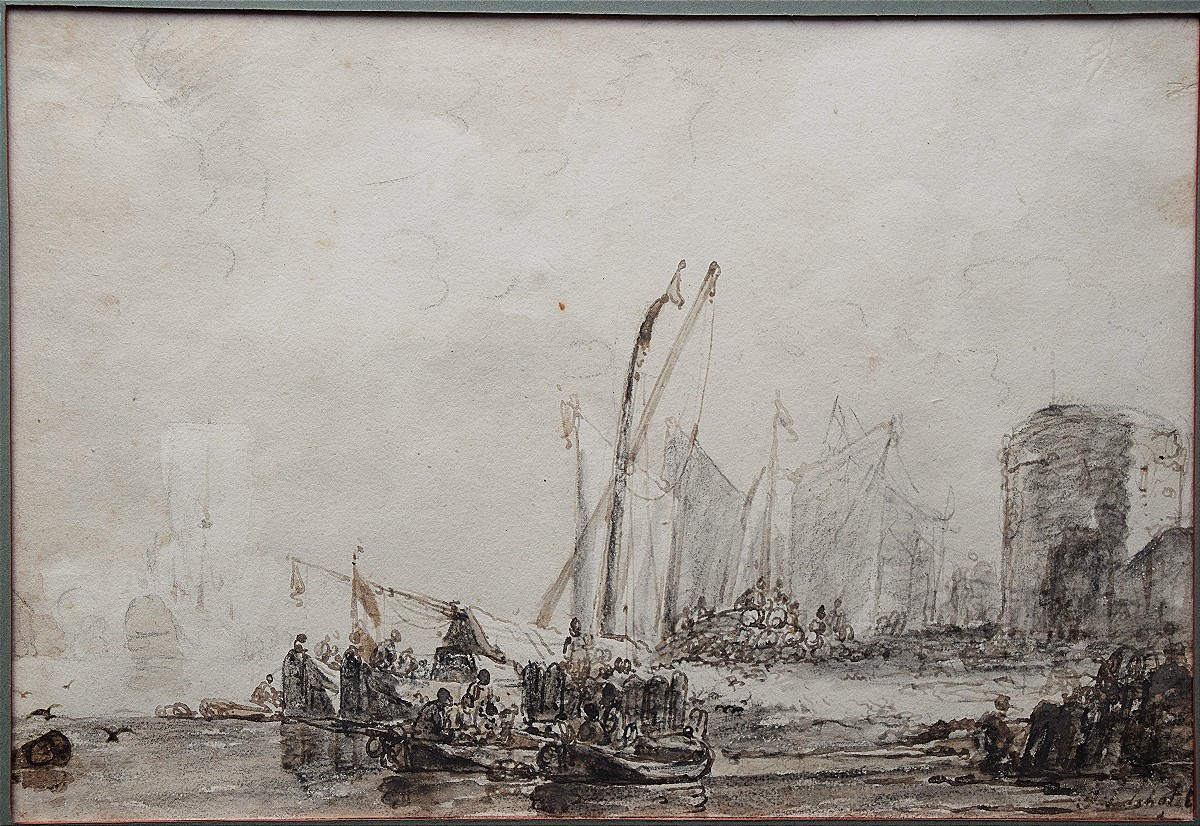 Jan Christianus Schotel  1787-1838. Bateaux de pêche accostant.