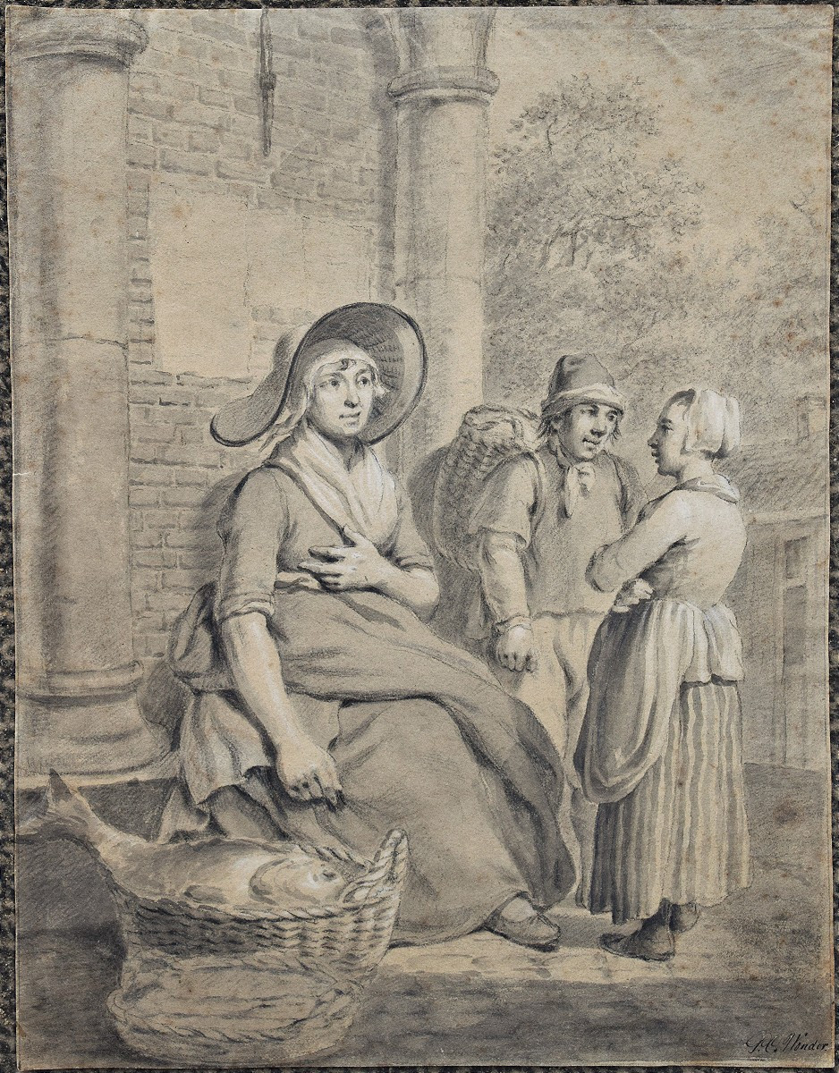 Ecole hollandais du XIXè. La marchande de poissons.