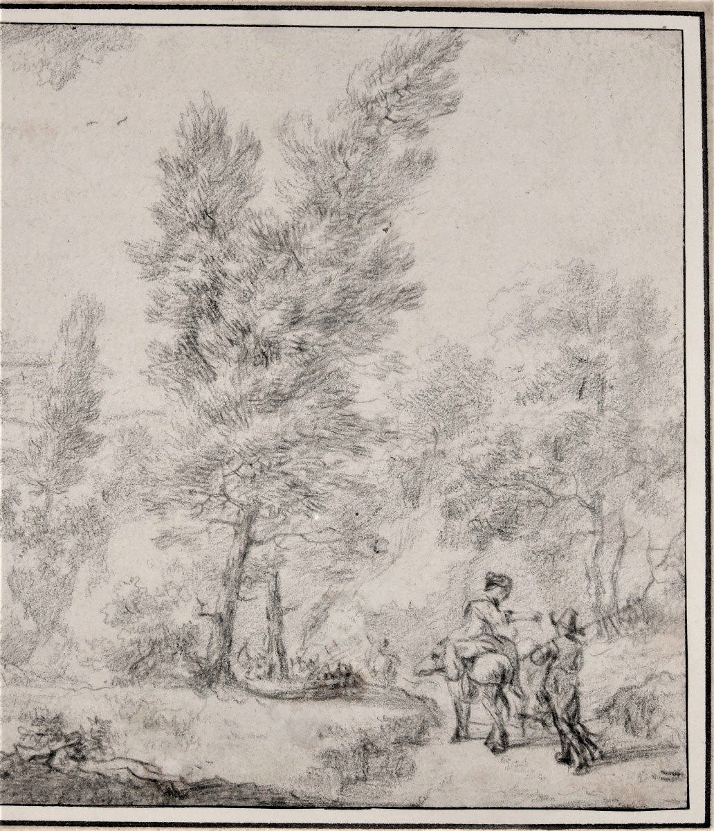 Adriaen Van Der Cabel 1631 - 1705. Lively Landscape With Two Walkers.-photo-3