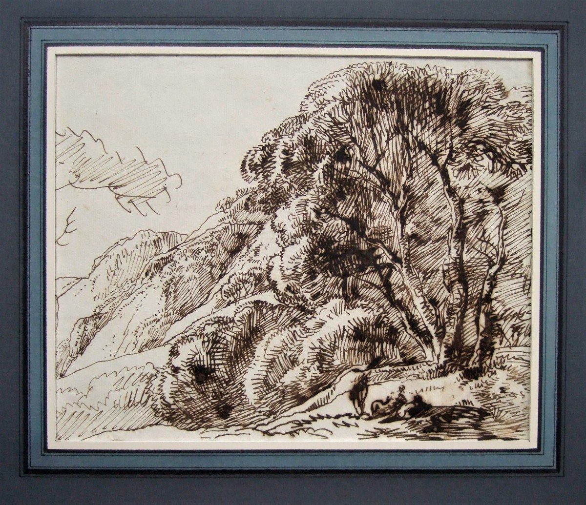 Franz Kobell 1749 - 1822. Paysage à l'arbre avec promeneurs au repos-photo-2