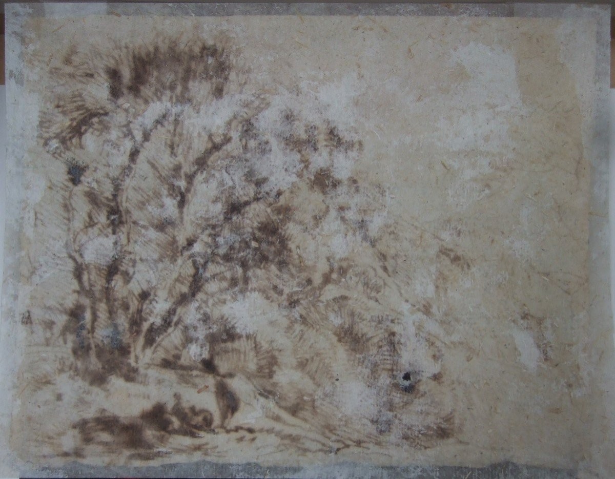 Franz Kobell 1749 - 1822. Paysage à l'arbre avec promeneurs au repos-photo-3