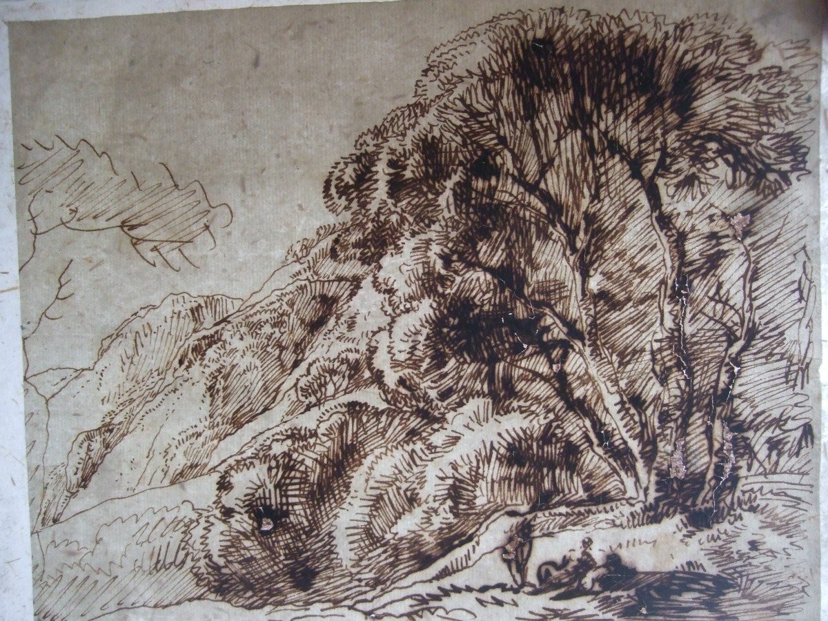 Franz Kobell 1749 - 1822. Paysage à l'arbre avec promeneurs au repos-photo-4