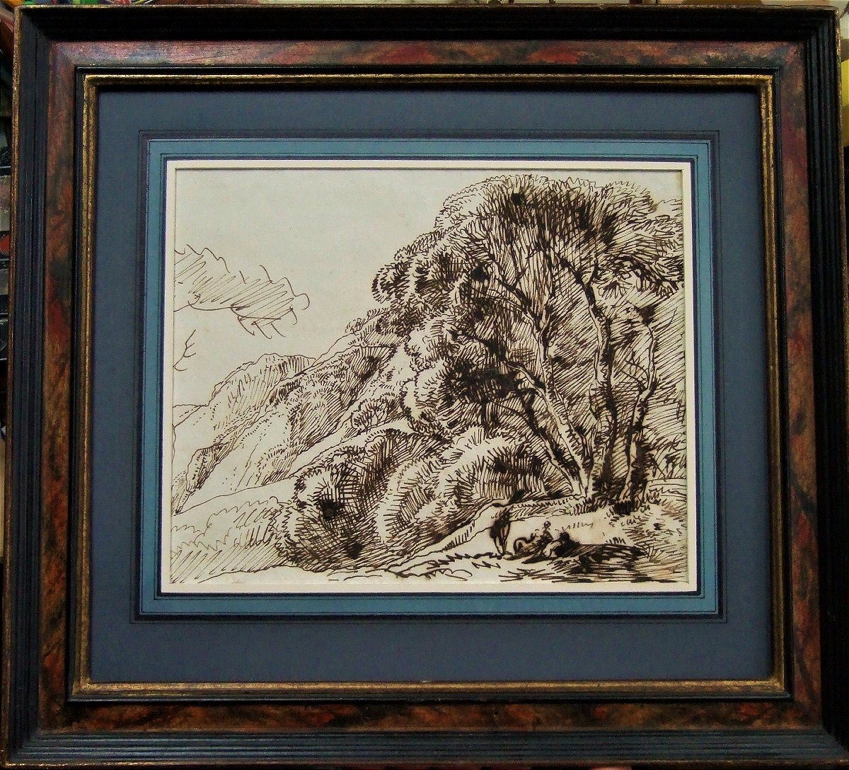 Franz Kobell 1749 - 1822. Paysage à l'arbre avec promeneurs au repos