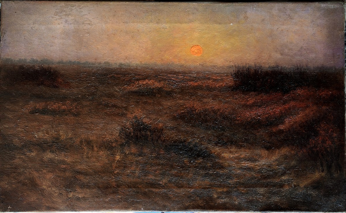 Ecole du XIXè . Paysage au crépuscule.-photo-2