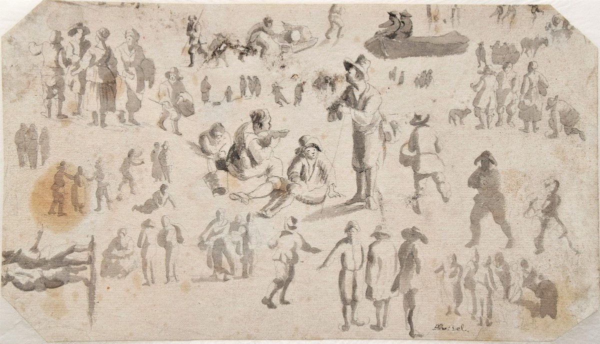 Ecole hollandaise, vers 1700. Feuilles d'étude de personnages.