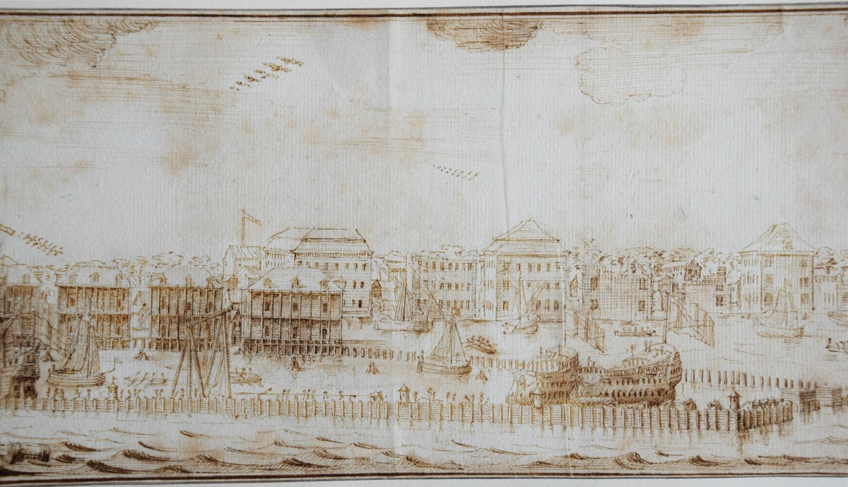 Ecole hollandaise, vers 1700. Vue panoramique d'un port.-photo-3