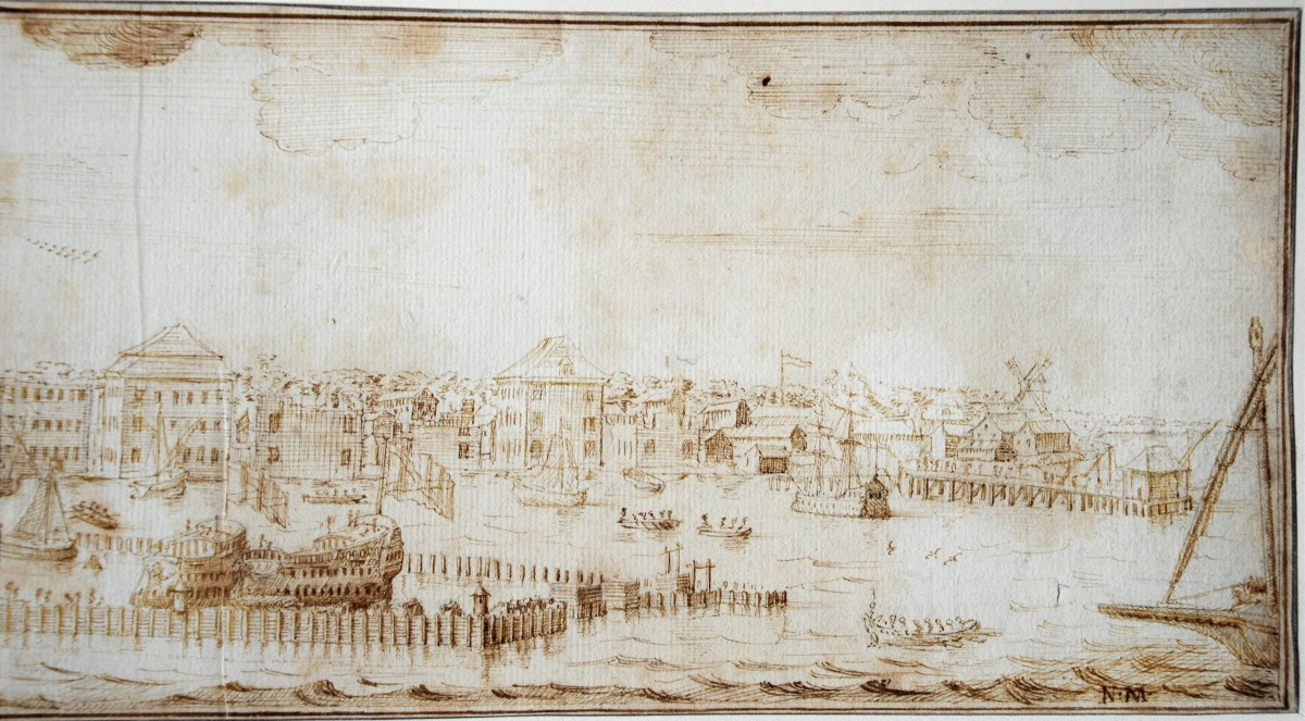 Ecole hollandaise, vers 1700. Vue panoramique d'un port.-photo-4
