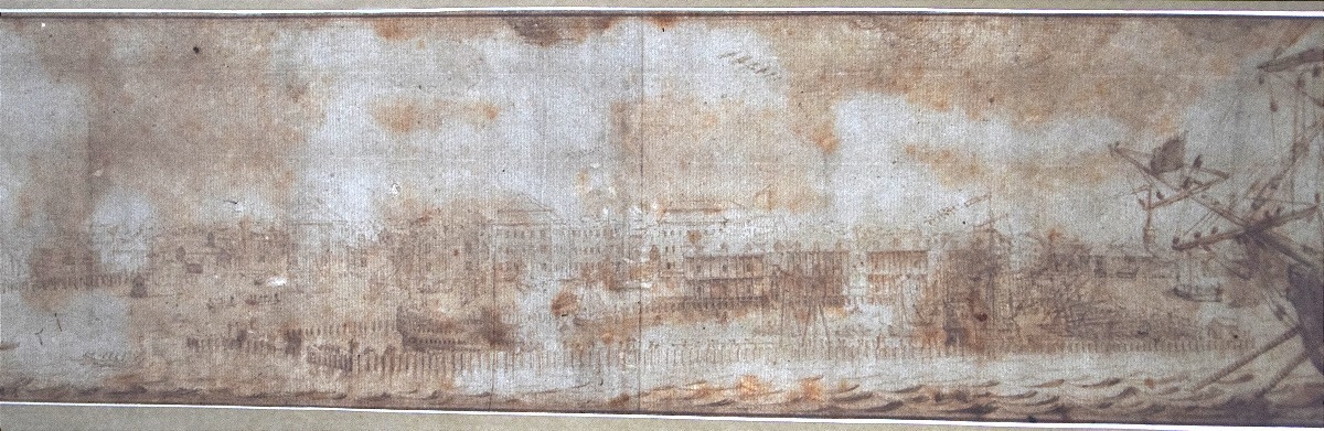 Ecole hollandaise, vers 1700. Vue panoramique d'un port.-photo-2