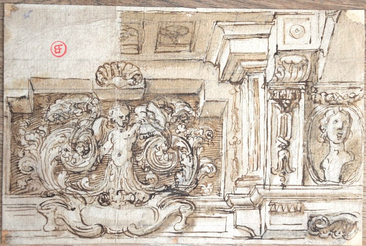 Ecole italienne du XVIè. Projet d'ornement architectural.