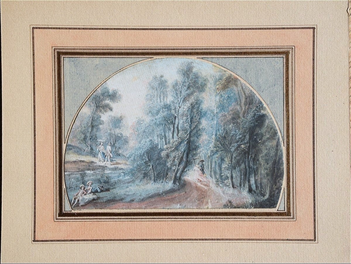 French School Of The 18th Century. A Gallant Stroll In The Forest.-photo-3