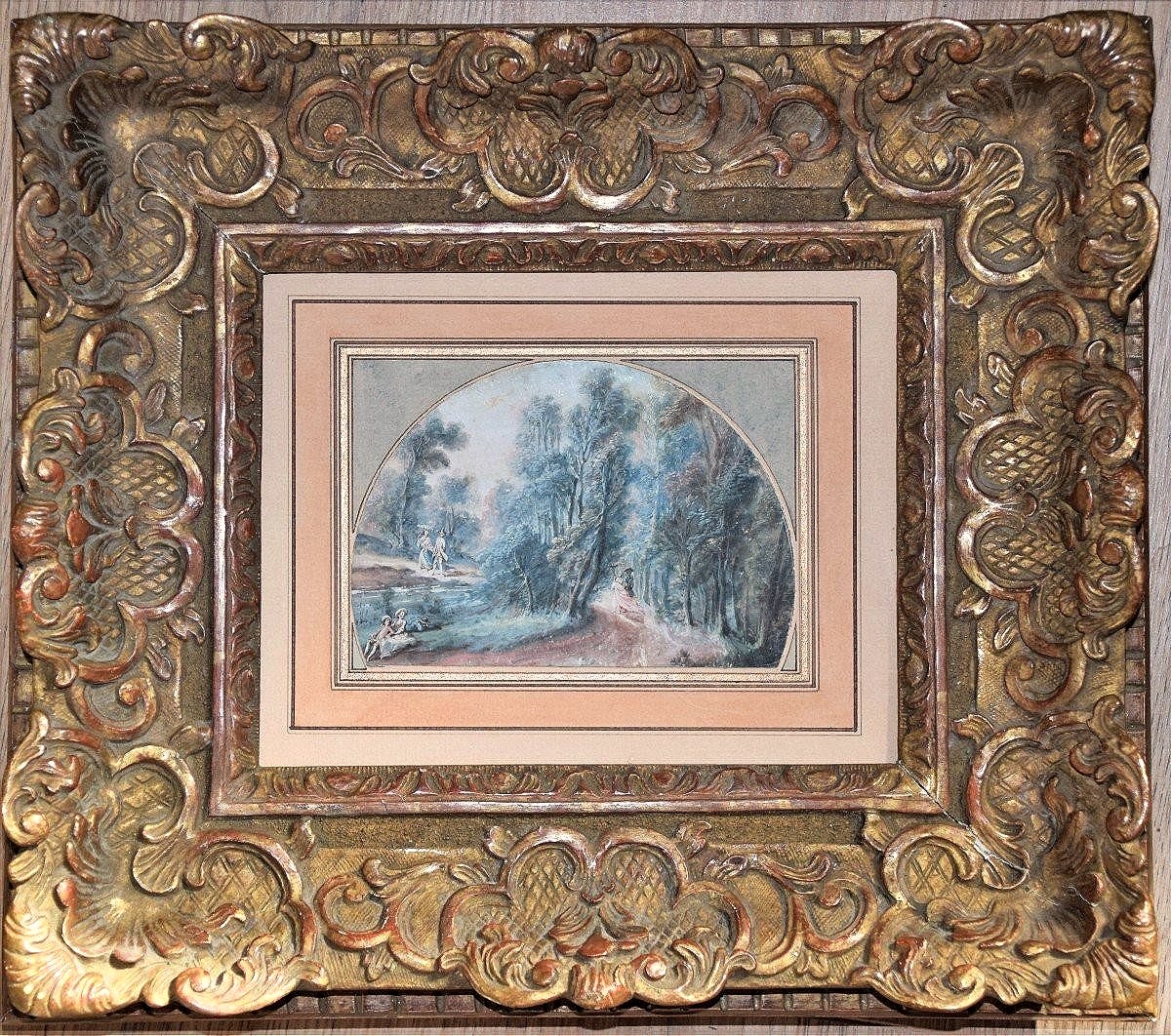 French School Of The 18th Century. A Gallant Stroll In The Forest.