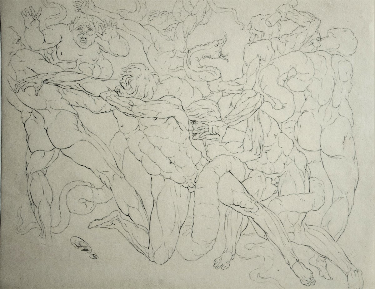 Ecole allemande, datée 1849 . Combat entre Laocoon et les serpents.