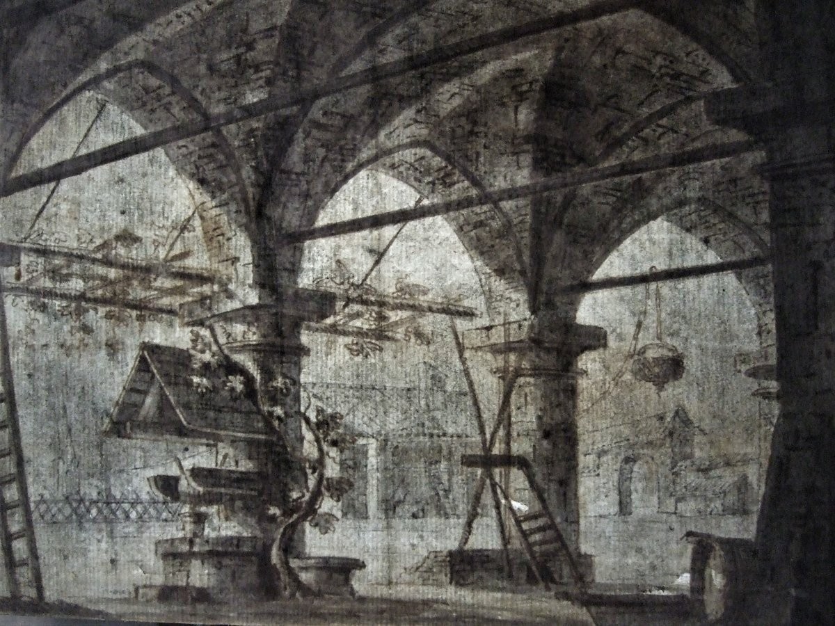 Gaspare Galliari. Vue d'une loggia donnant sur une cour.-photo-4