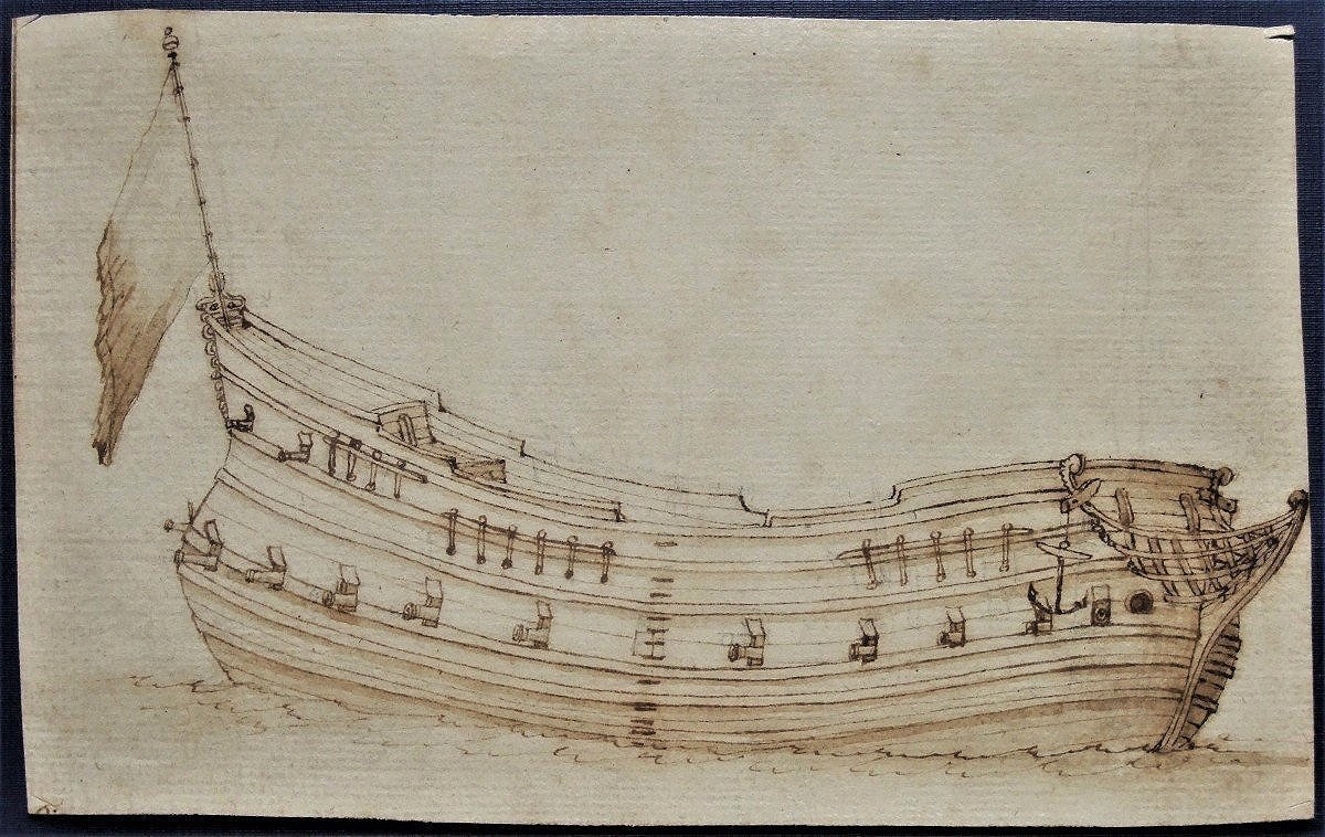 Italian School Of The 17th Century. Study Of A Ship.