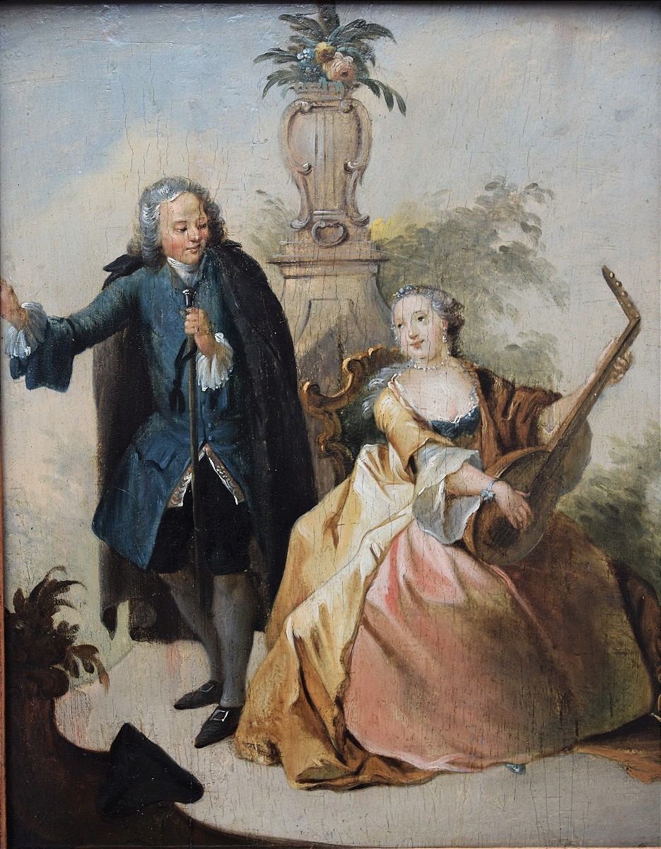 Ecole française du XVIIIè. La leçon de musique dans un jardin.-photo-2