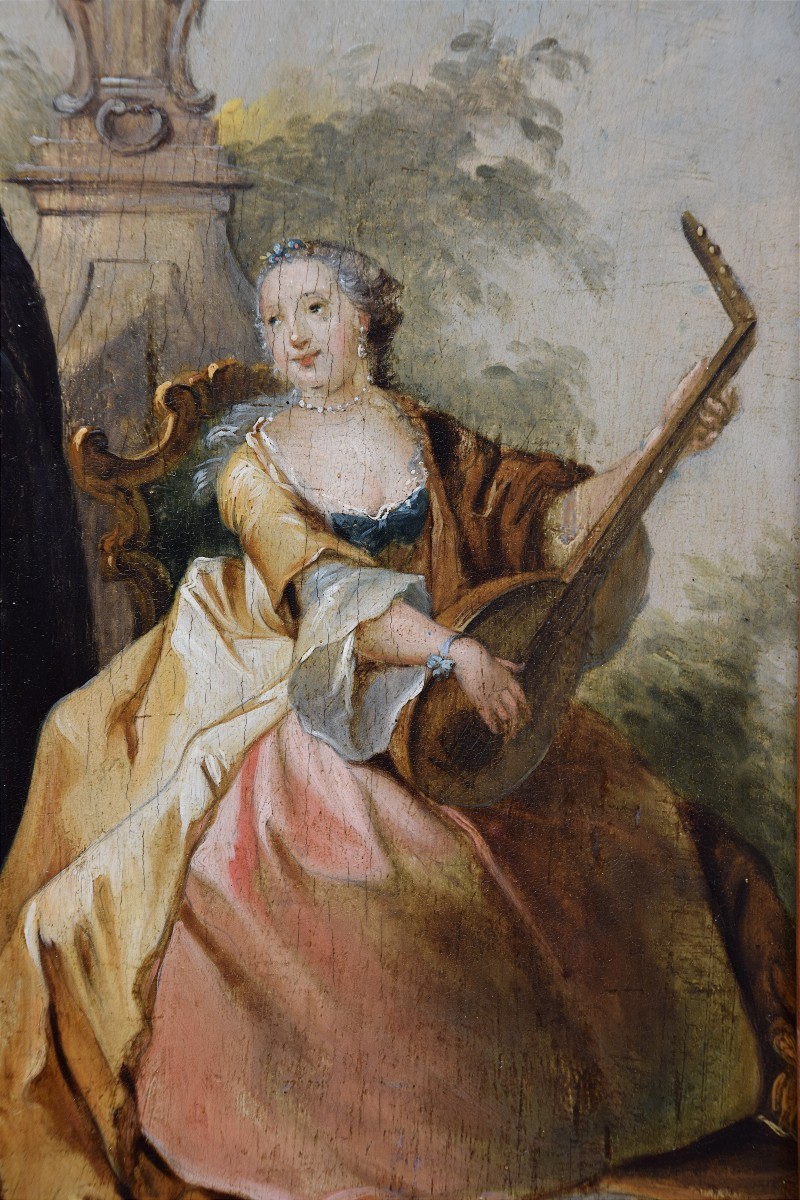 Ecole française du XVIIIè. La leçon de musique dans un jardin.-photo-3