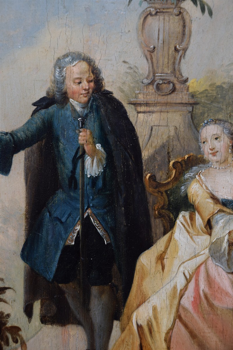 Ecole française du XVIIIè. La leçon de musique dans un jardin.-photo-4