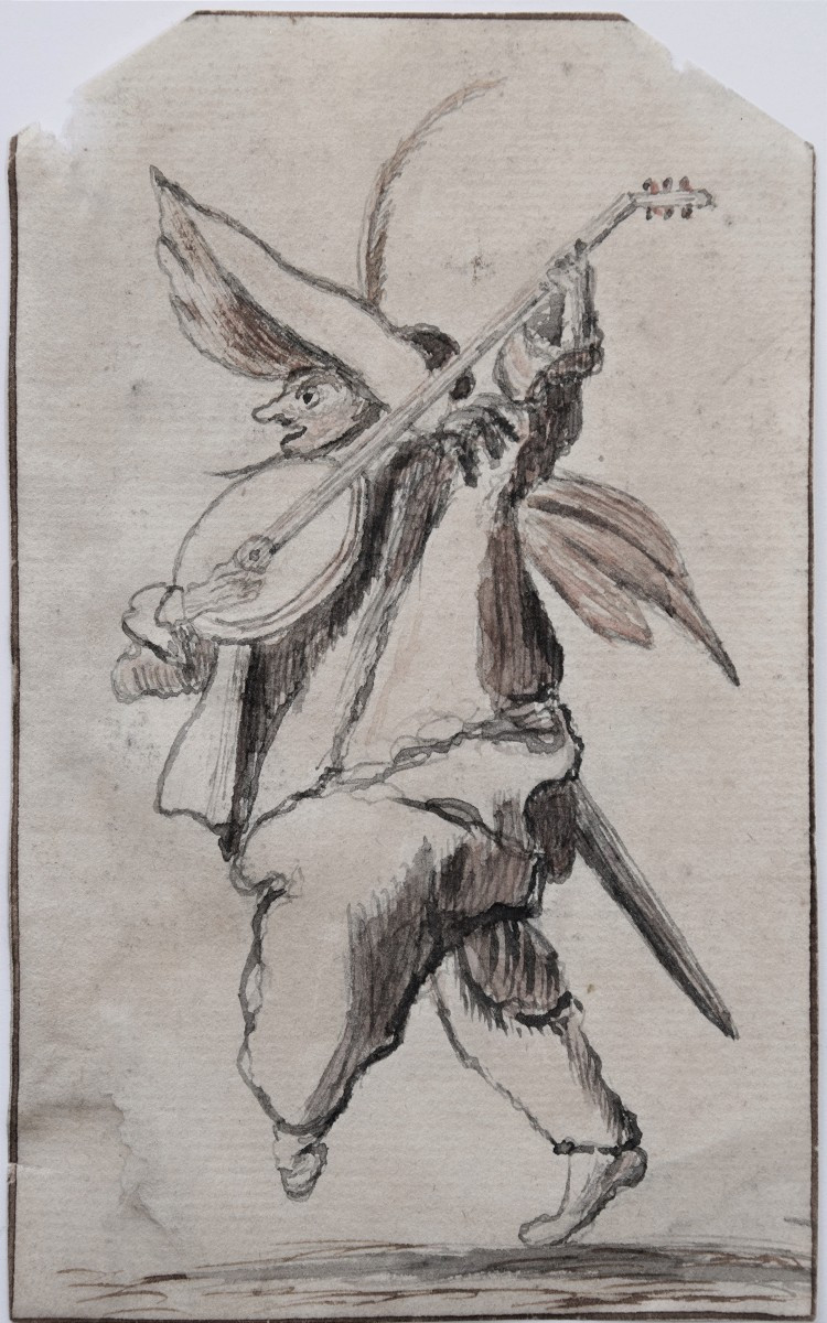 Ecole française vers 1700. Un joueur de luth, d'après Jacques Callot.