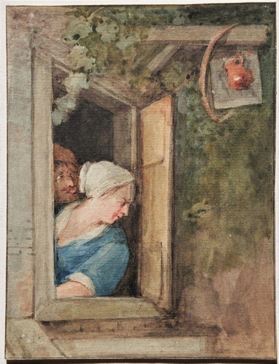 Aert Schouman 1710 - 1792. A Couple At Their Window. Ex Coll. Van Regteren-altena, Lugt 4617.-photo-2
