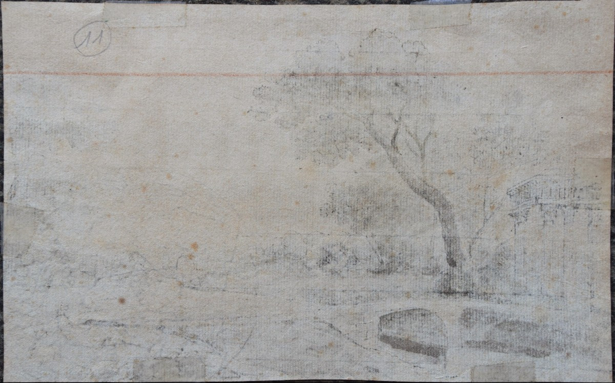 Ecole française, vers 1700. Paysage fluvial avec ruines.-photo-2