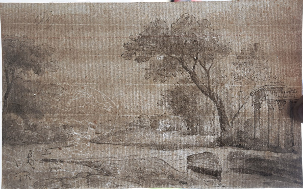 Ecole française, vers 1700. Paysage fluvial avec ruines.-photo-3