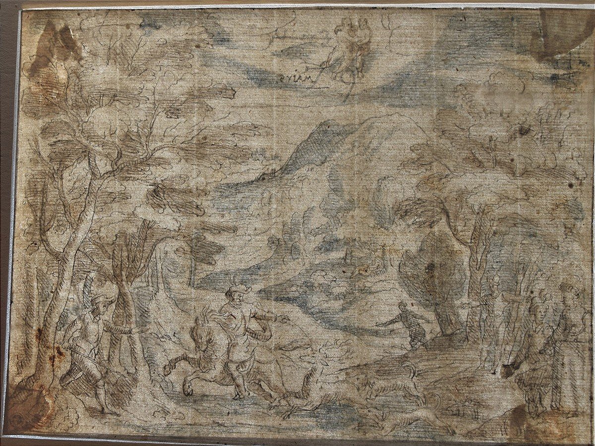 Attributed To Lambert De Hondt 1620-1665. Deer Hunting Scene, Allegory Of The Month Of March.-photo-3