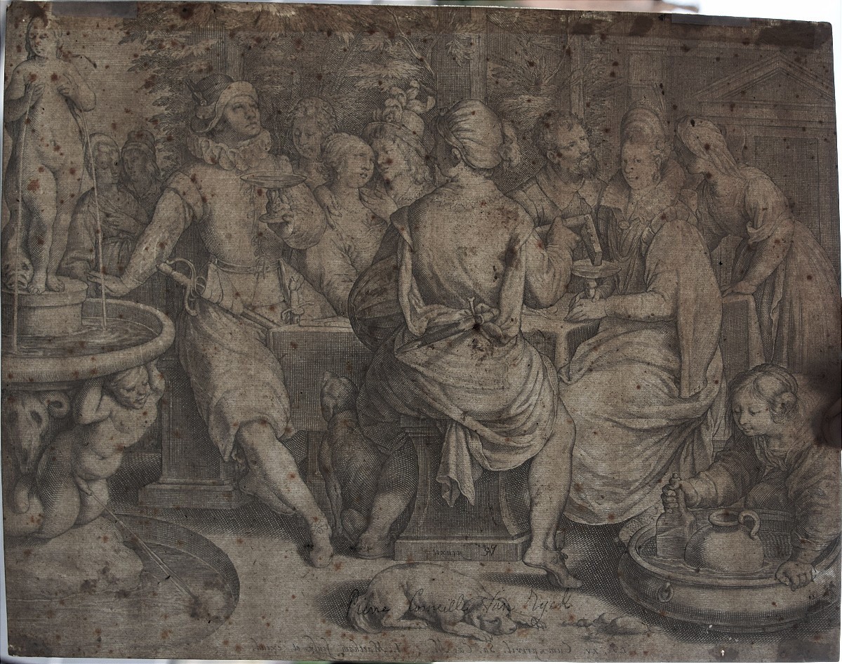 Jacob Matham 1571 - 1631. Le Fils prodigue dilapide son héritage dans les plaisirs de la table.-photo-4