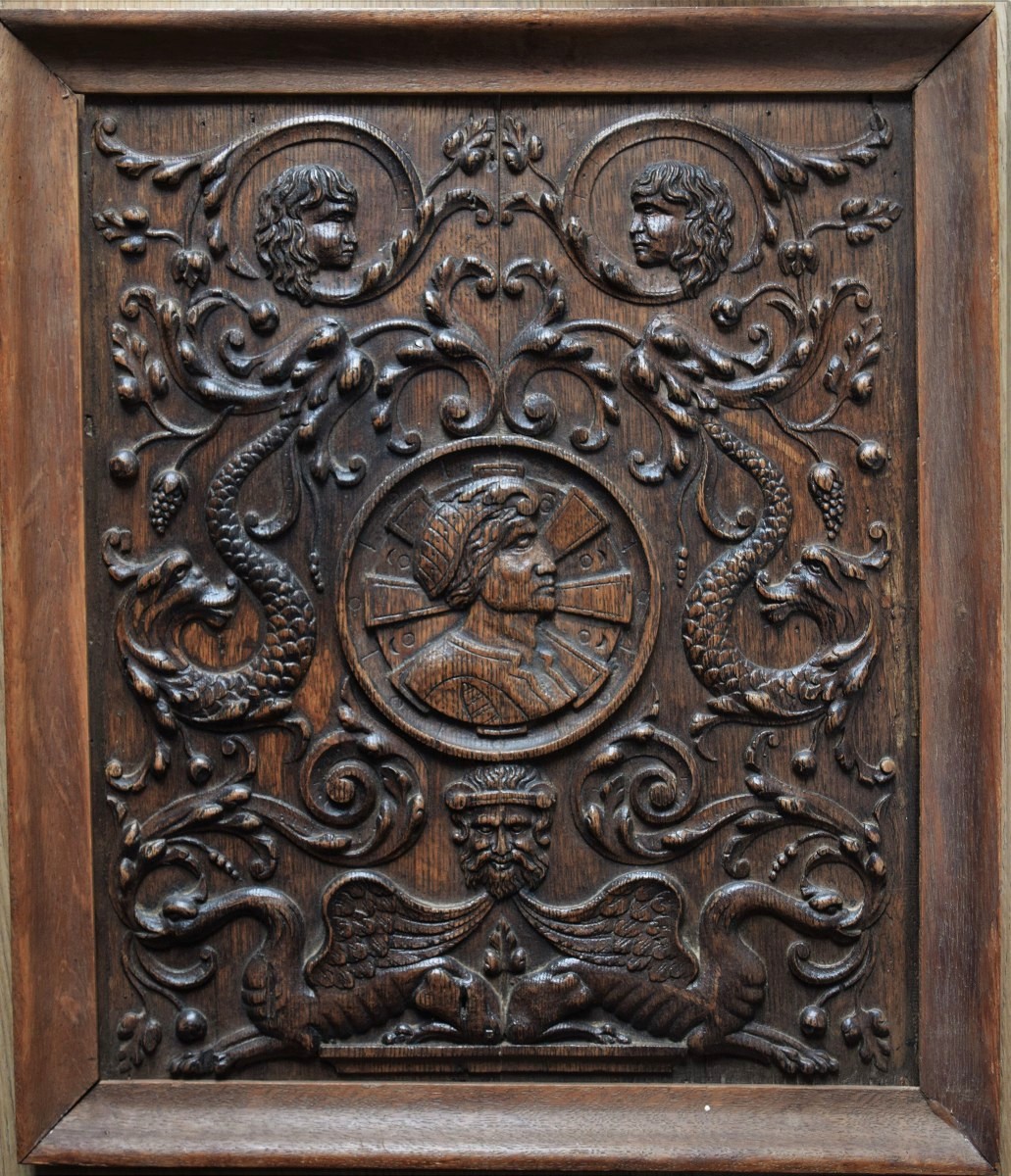France, Circa 1550. Oak Panel Carved In Low Relief.