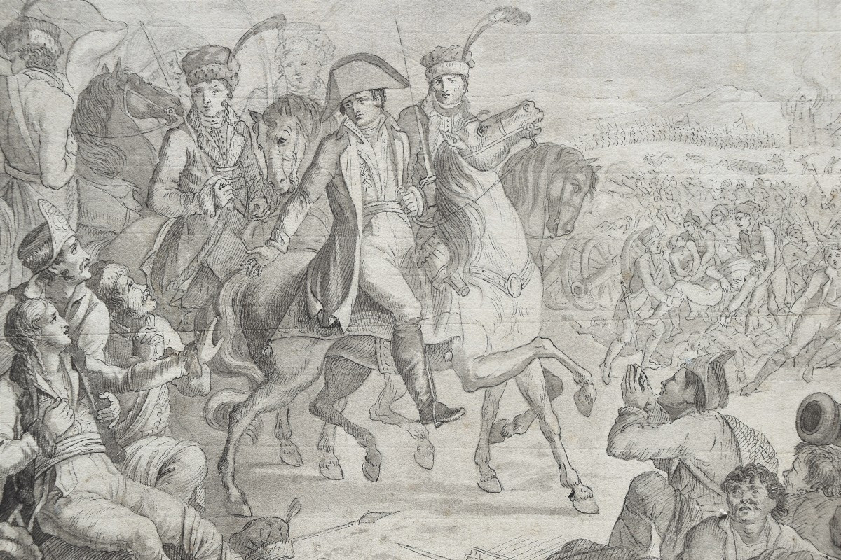 Ecole française du XIXè. Napoléon au milieu d'un champ de bataille.-photo-2